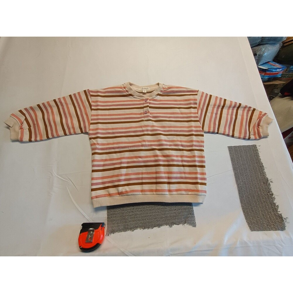 Indy and Pippa Kids Striped Henley Sweatshirt Cream Pink Brown